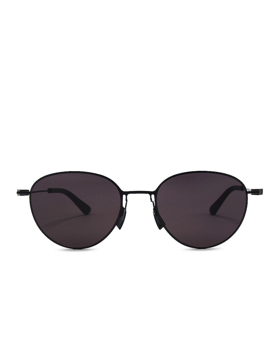 Image 1 of Bottega Veneta Thin Triangle Round Sunglasses in Black