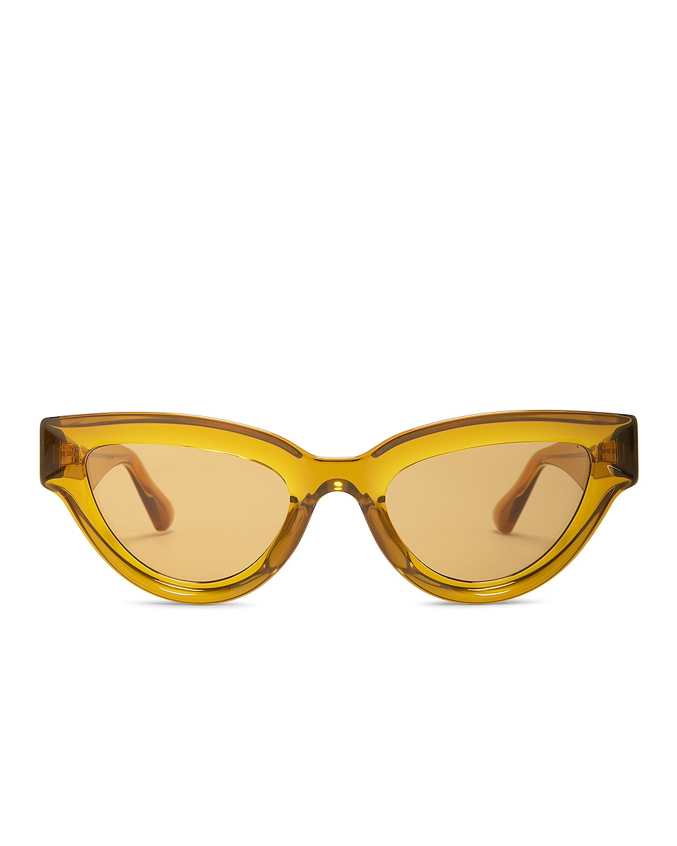 Image 1 of Bottega Veneta Edgy Cat Eye Sunglasses in Shiny Transparent Mustard