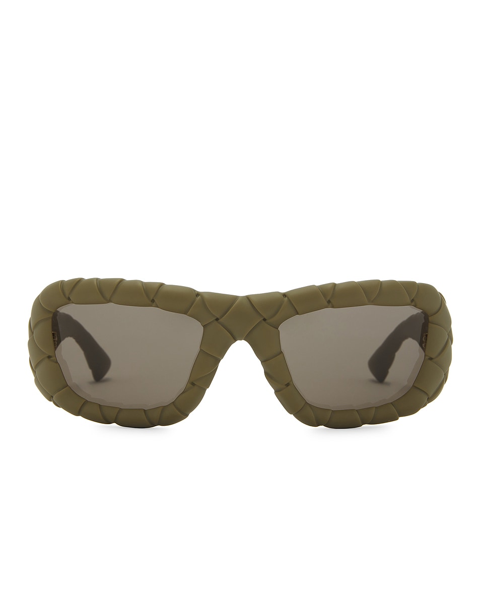 Image 1 of Bottega Veneta Intrecciato Rectangular Sunglasses in Green