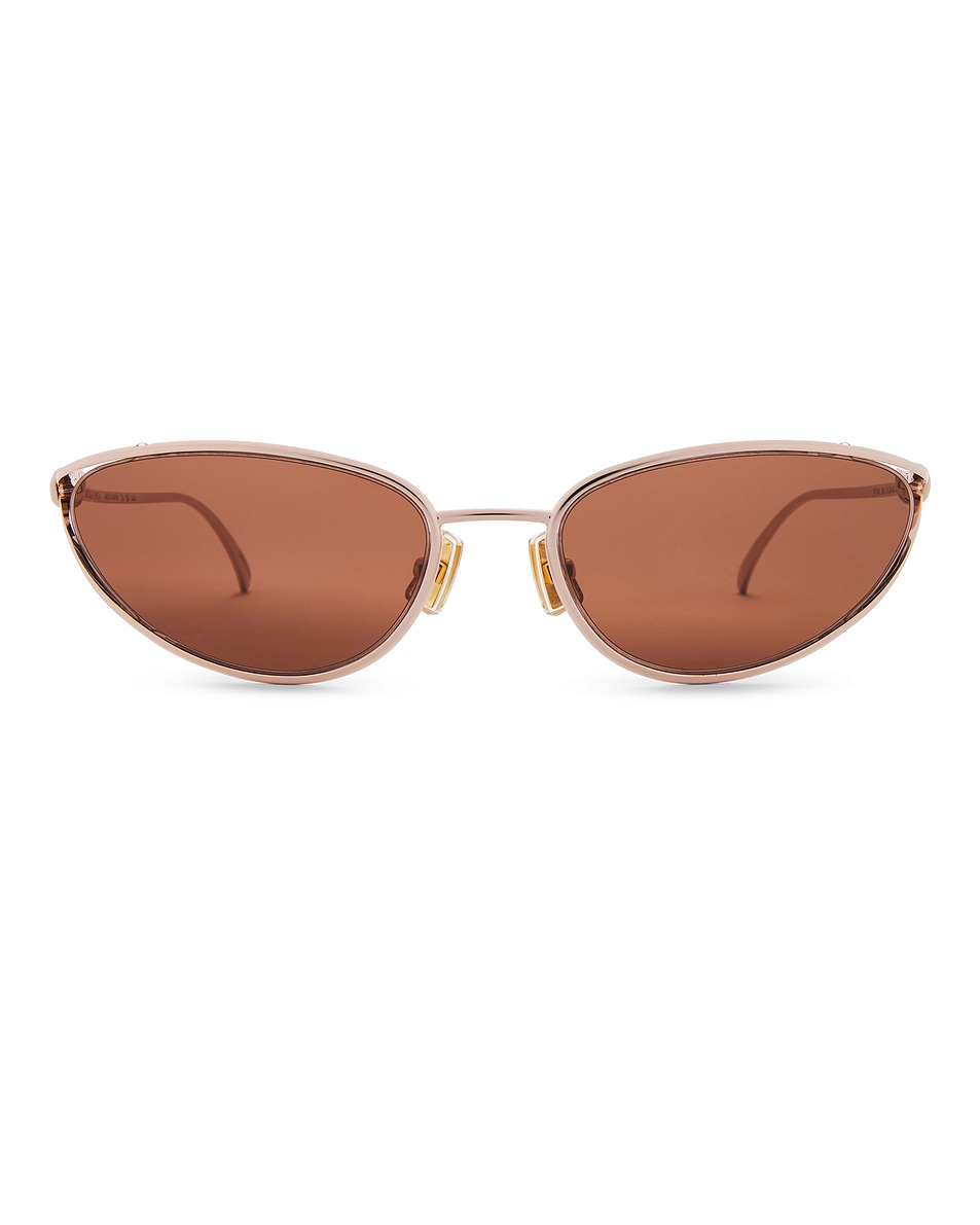 Image 1 of Bottega Veneta Narrow Cat Eye Sunglasses in Rose Gold & Warm Brown