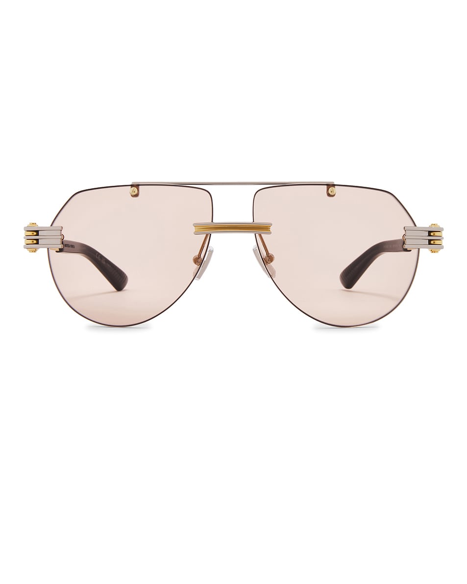 Image 1 of Bottega Veneta Aviator Sunglasses in Silver, Gold, & Brown