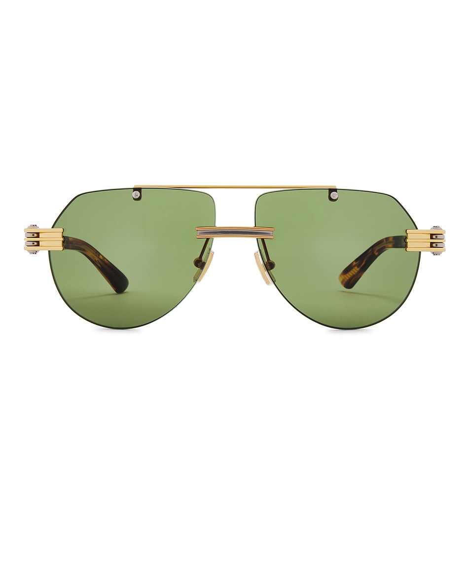 Image 1 of Bottega Veneta Aviator Sunglasses in Gold, Silver, & Green