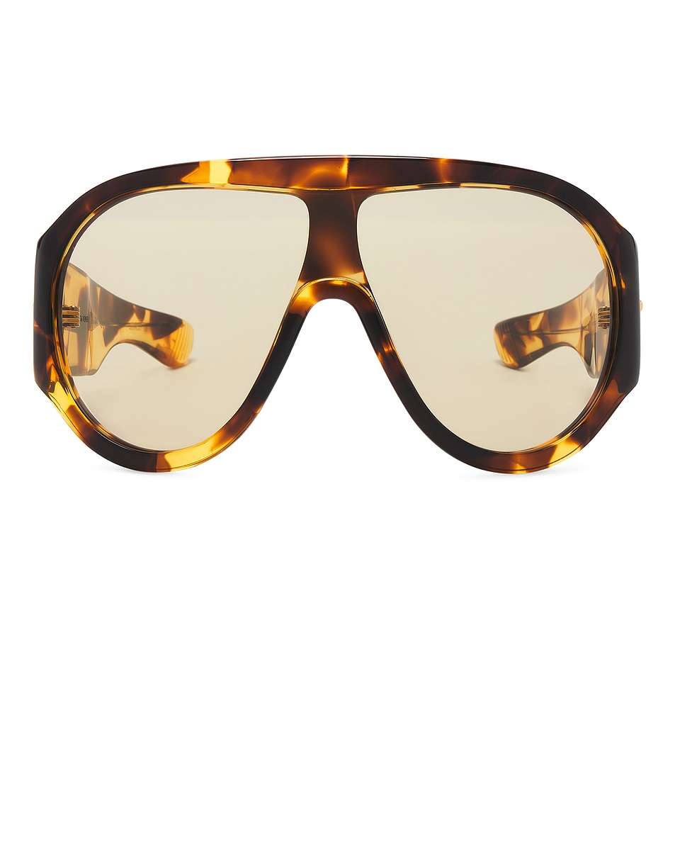 Image 1 of Bottega Veneta Shield Sunglasses in Havana & Brown