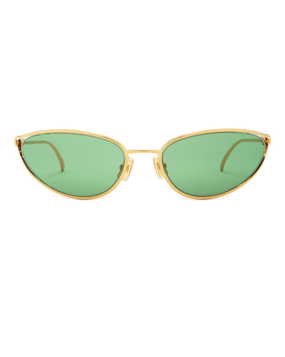 Image 1 of Bottega Veneta Narrow Cat Eye Sunglasses in Gold & Green