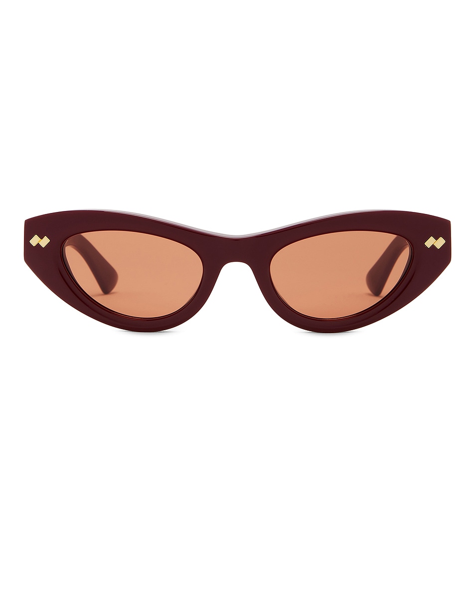 Image 1 of Bottega Veneta Bold Ribbon Stud Sunglasses in Burgundy & Brown