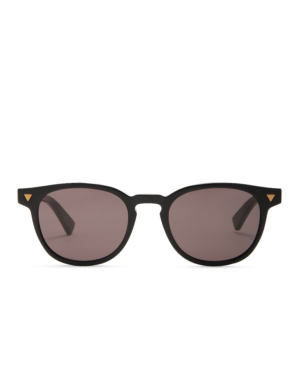 Image 1 of Bottega Veneta Triangle Stud Round Sunglasses in Shiny Solid Black