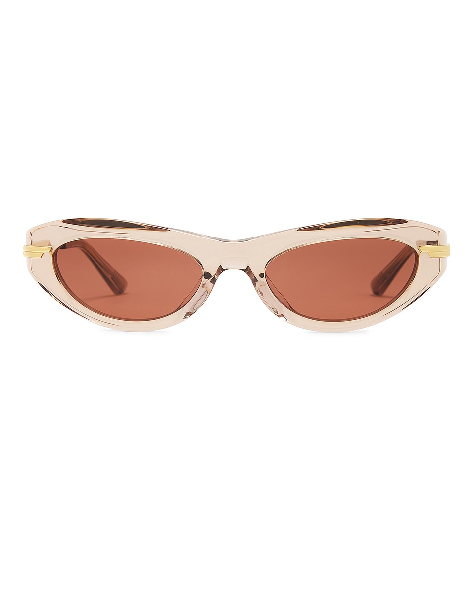 Image 1 of Bottega Veneta Oval Sunglasses in Brown & Gold