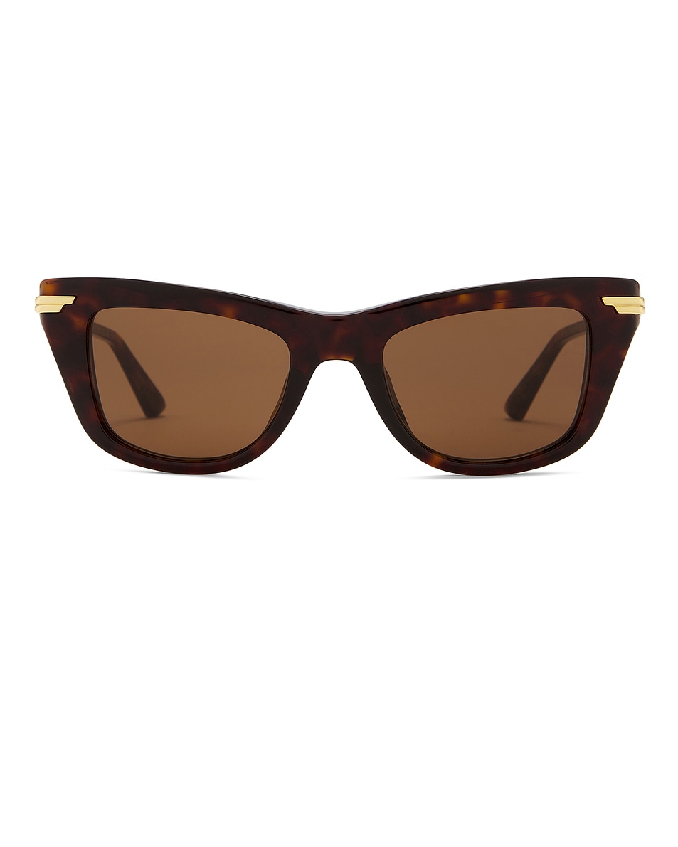 Image 1 of Bottega Veneta Square Sunglasses in Havana, Gold, & Brown