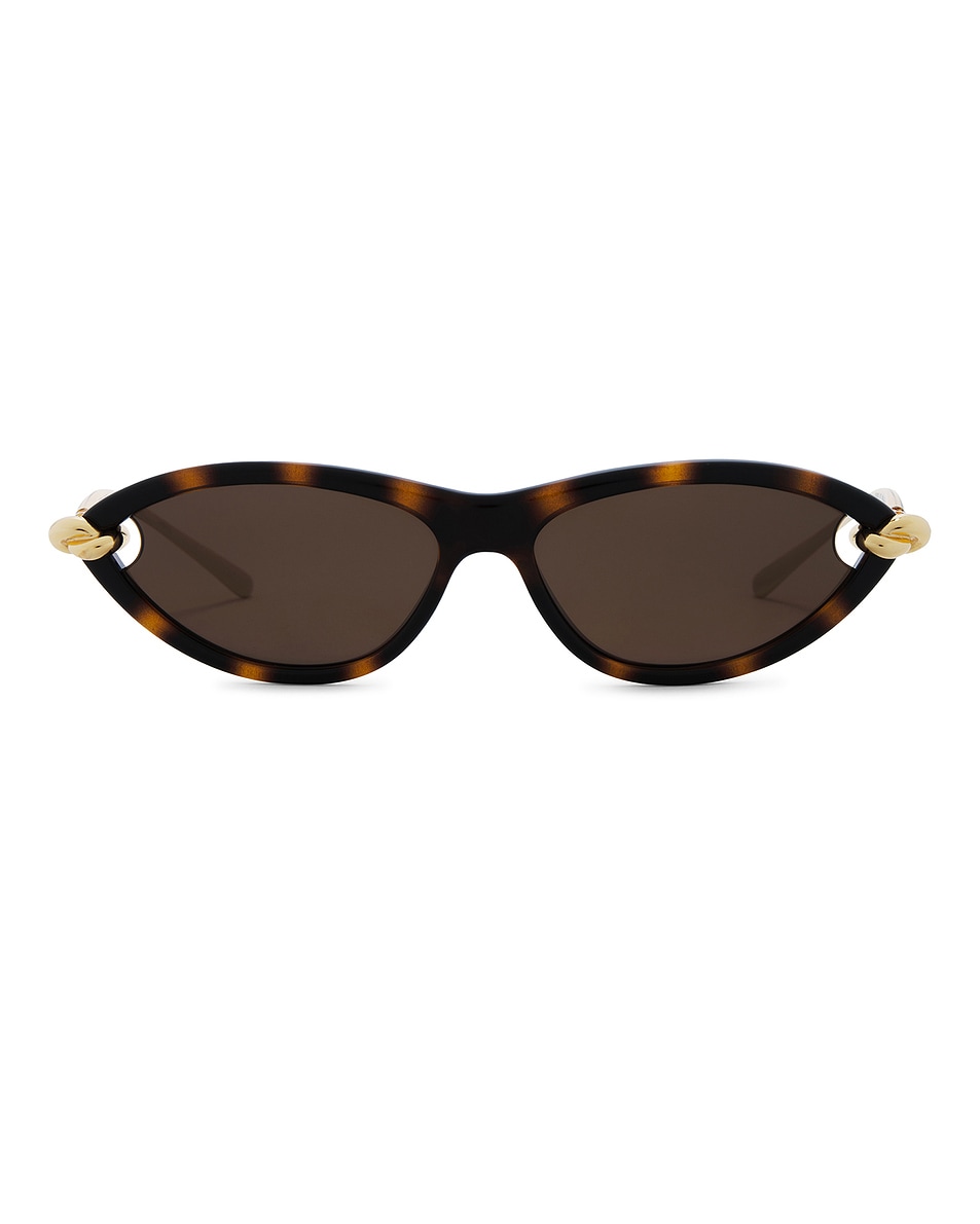 Image 1 of Bottega Veneta New Knot Sunglasses in Havana, Gold, & Brown