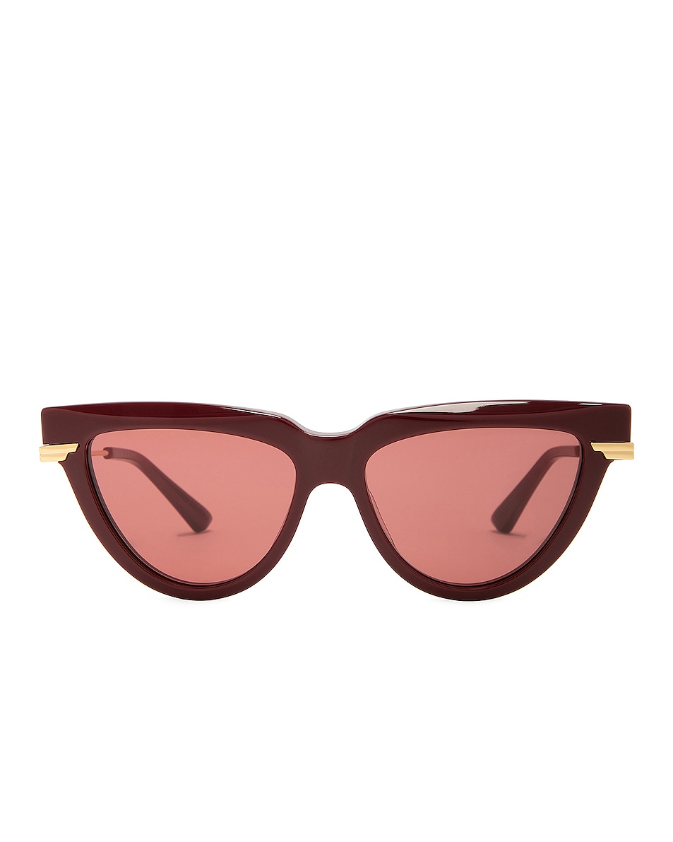 Image 1 of Bottega Veneta Cat Eye Sunglasses in Burgundy & Gold