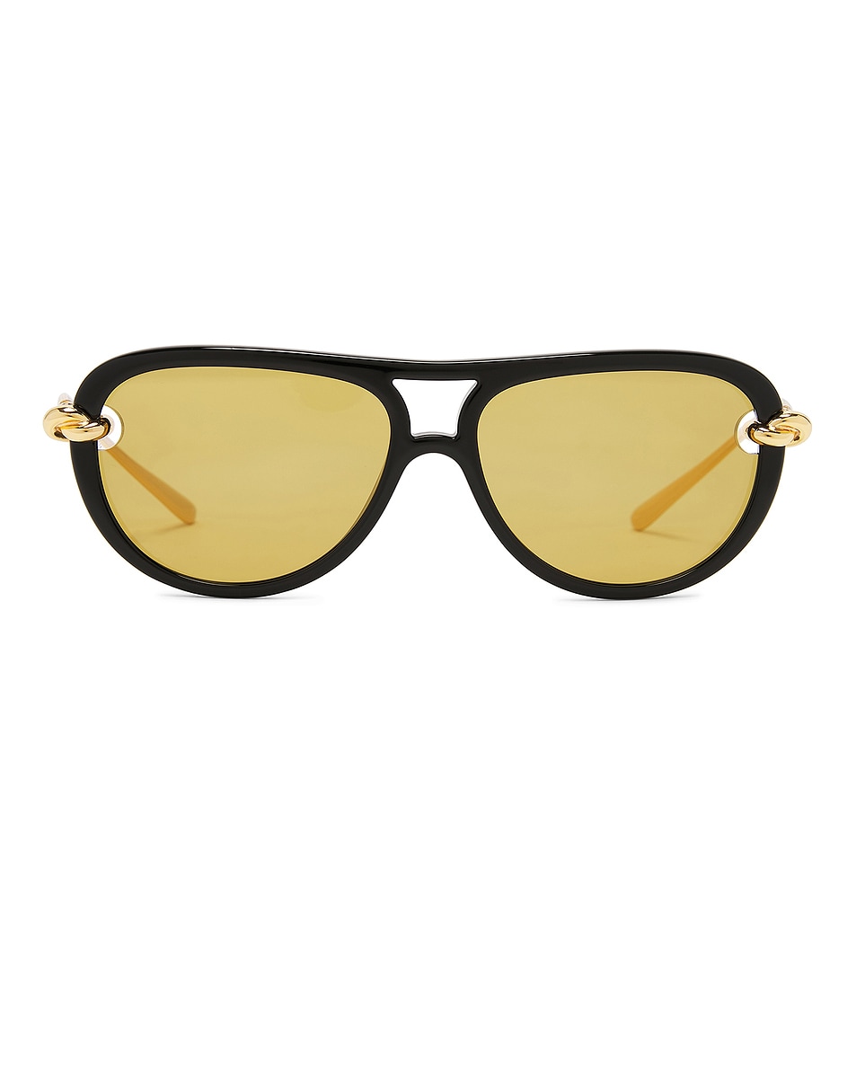 Image 1 of Bottega Veneta Knot Sunglasses in Black, Gold, & Yellow