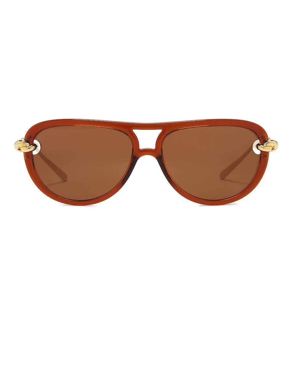 Image 1 of Bottega Veneta Knot Sunglasses in Brown & Gold