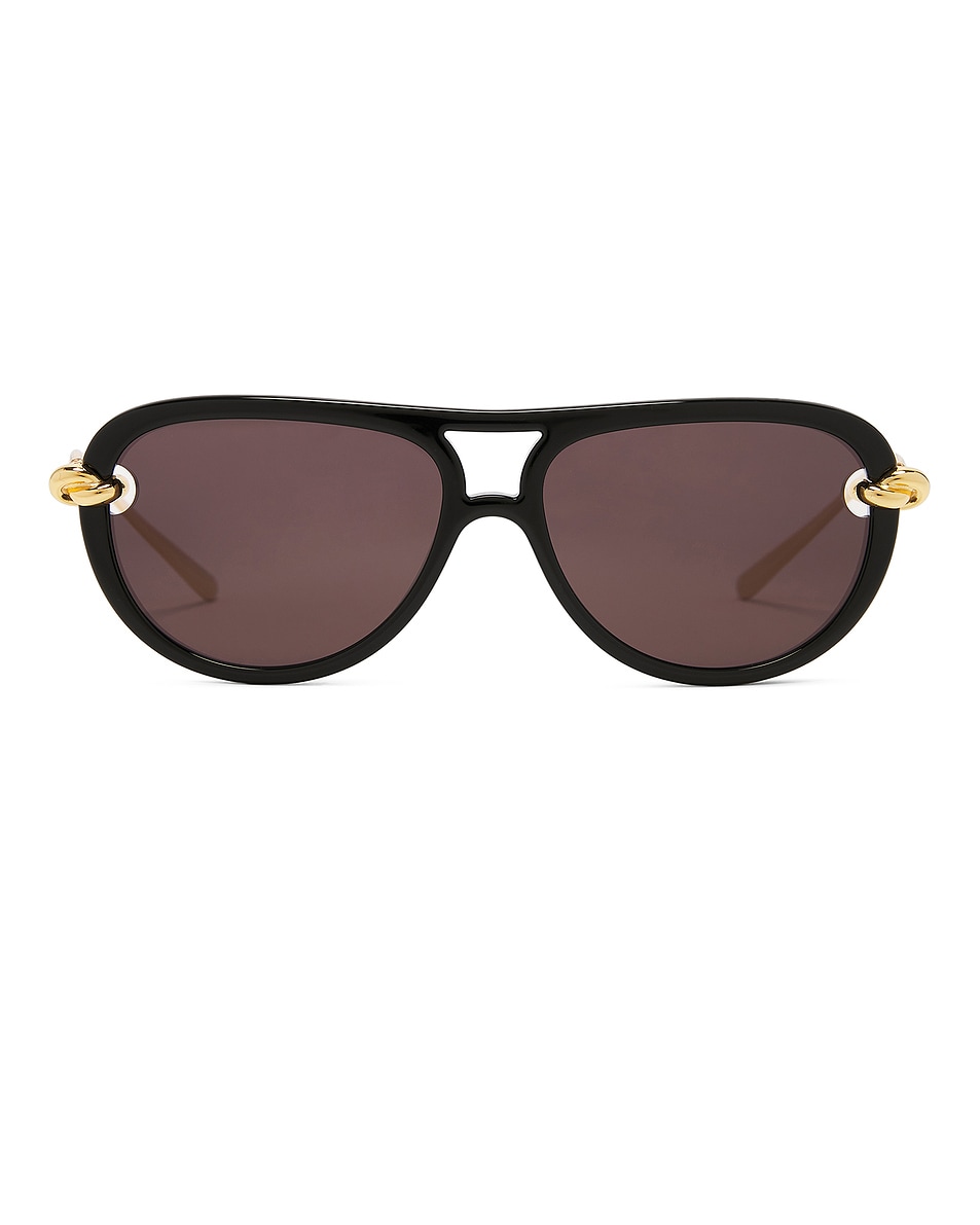 Image 1 of Bottega Veneta Knot Sunglasses in Black, Gold, & Grey