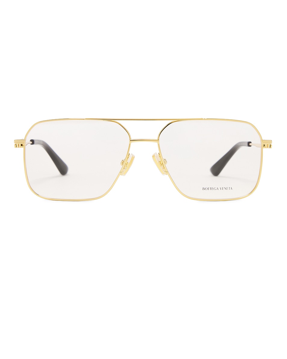 Image 1 of Bottega Veneta Square Eyeglasses in Gold & Transparent