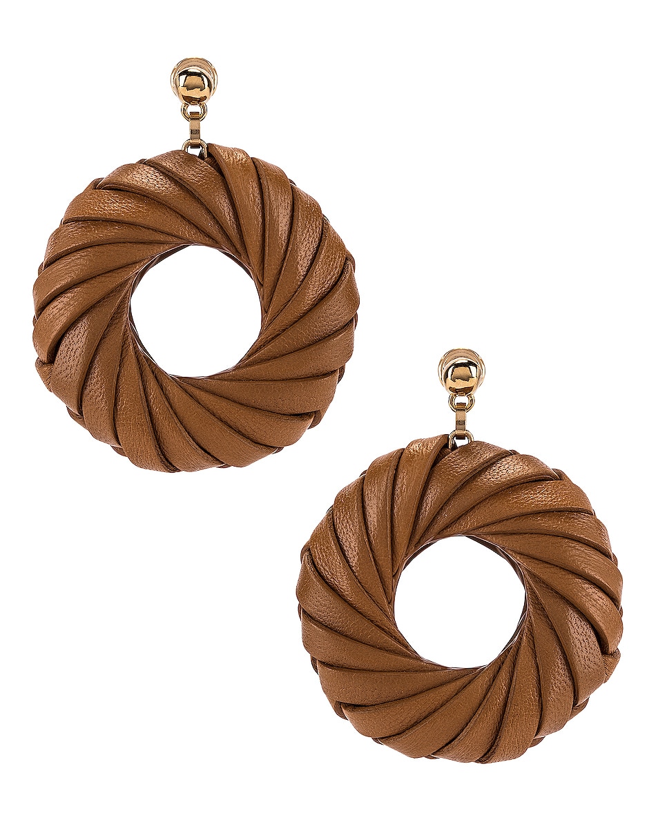 Image 1 of Bottega Veneta Leather Circle Earrings in Caramel