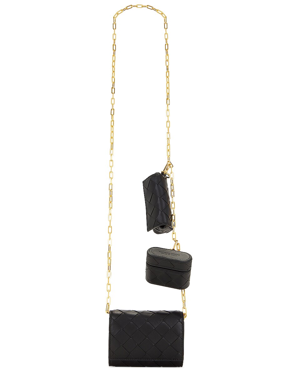 Image 1 of Bottega Veneta Card Case On Chain with Accessory in Black & Gold