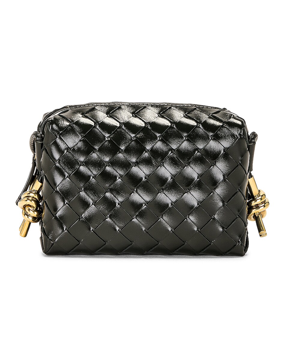 Bottega Veneta Mini Loop Metal Knot Bag in Dark Green & Muse Brass | FWRD