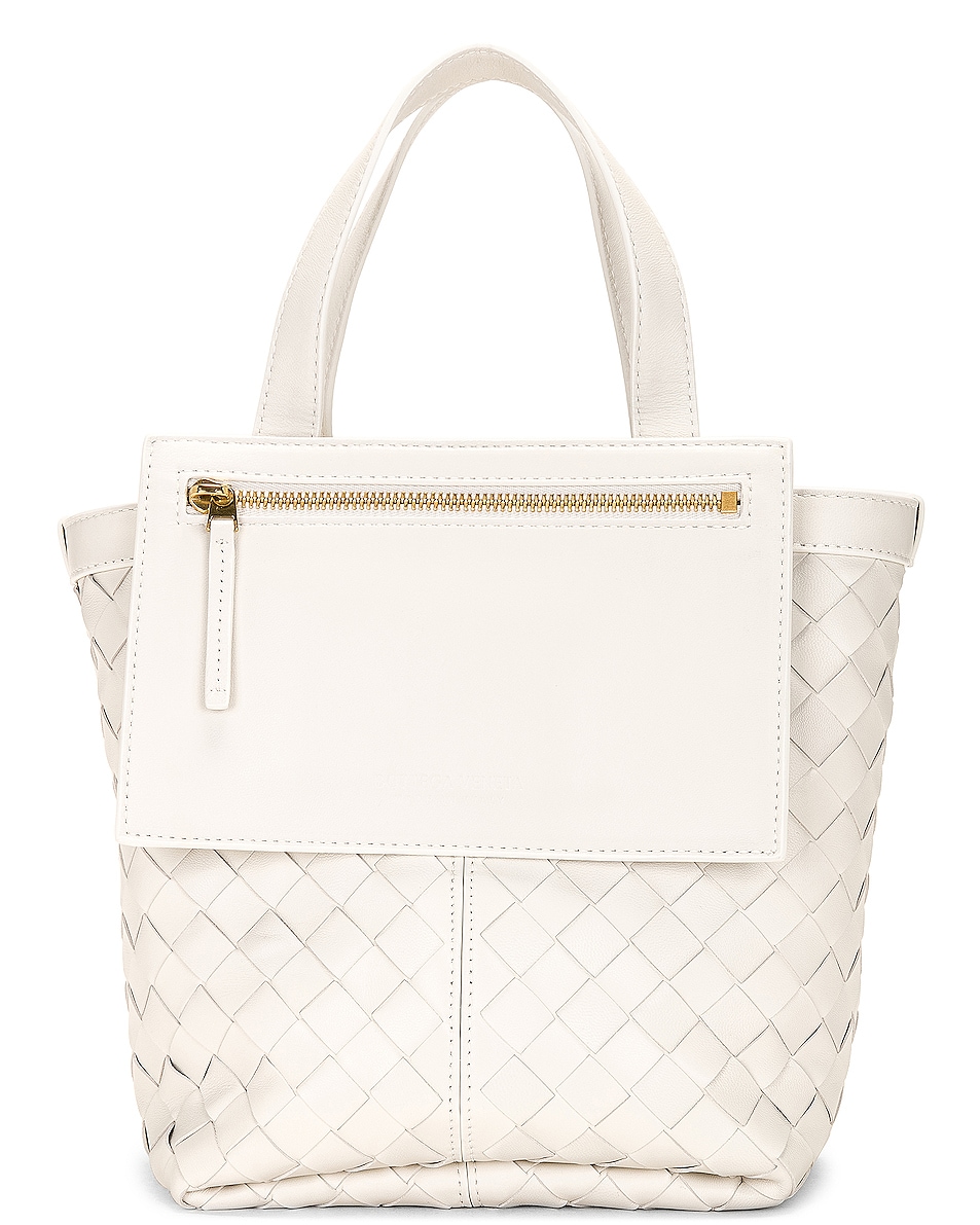 Image 1 of Bottega Veneta Small Flip Flap Tote Bag in Chalk & Muse Brass