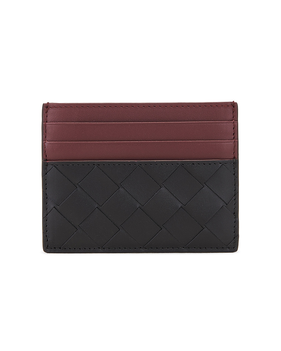 Image 1 of Bottega Veneta Intrecciato Credit Card Case in Black & Madder Brown