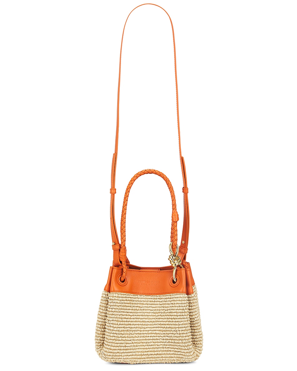 Image 1 of Bottega Veneta Small Parachute Raffia Bag in Natural, Burned Orange, & Muse Brass