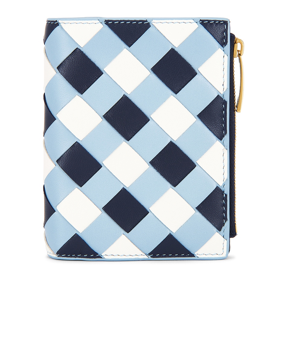 Image 1 of Bottega Veneta Small Bi-Fold Wallet in Abyss, Ice White, & Gold
