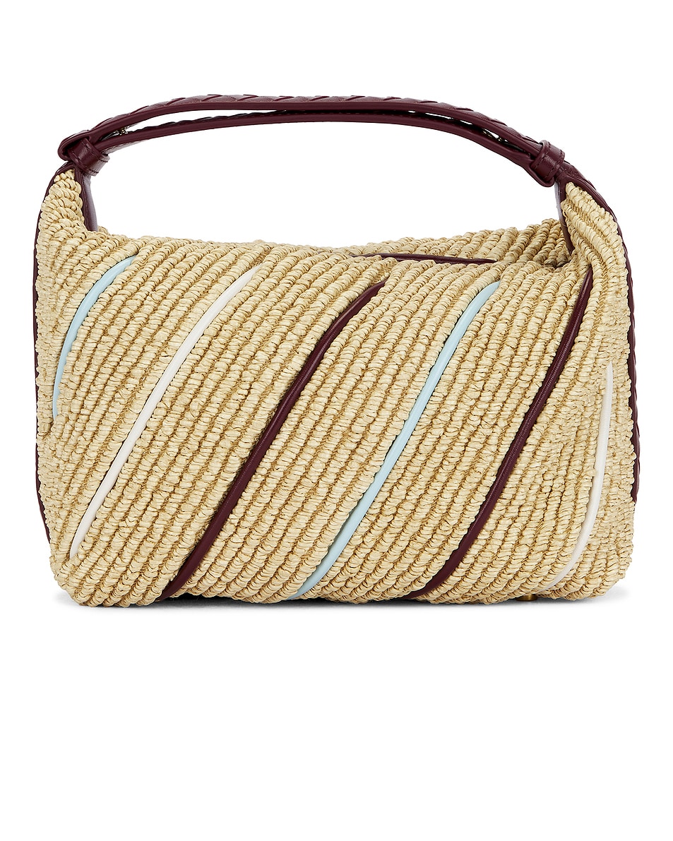 Image 1 of Bottega Veneta Wallace Raffia Bag in Natural, Barolo, Zenith, White, & Muse Brass