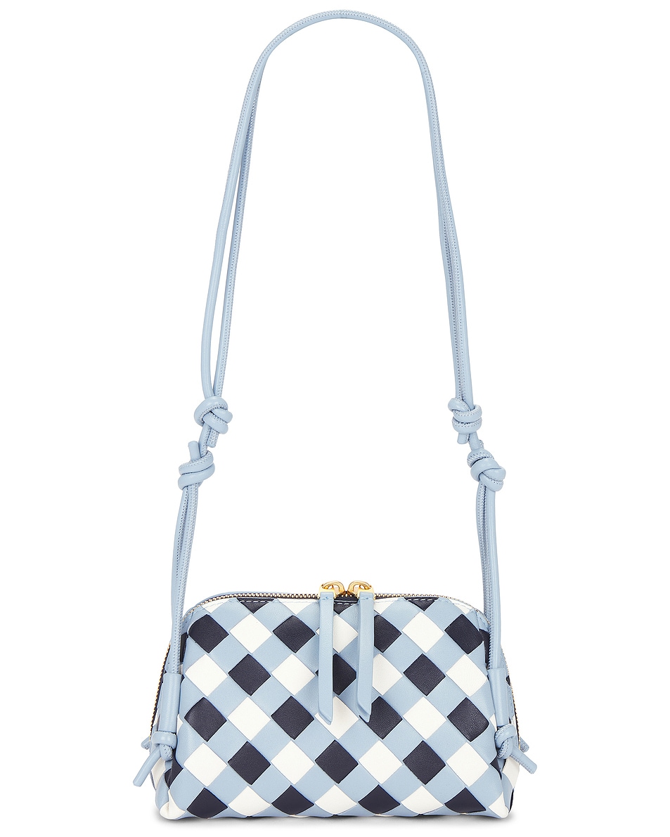 Image 1 of Bottega Veneta Concert Pouch in Abyss, Ice White, & Gold