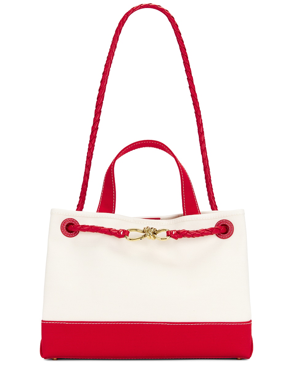 Image 1 of Bottega Veneta Andiamo Canvas Bag in White, Scarlet, Nail Polish, & Muse Brass