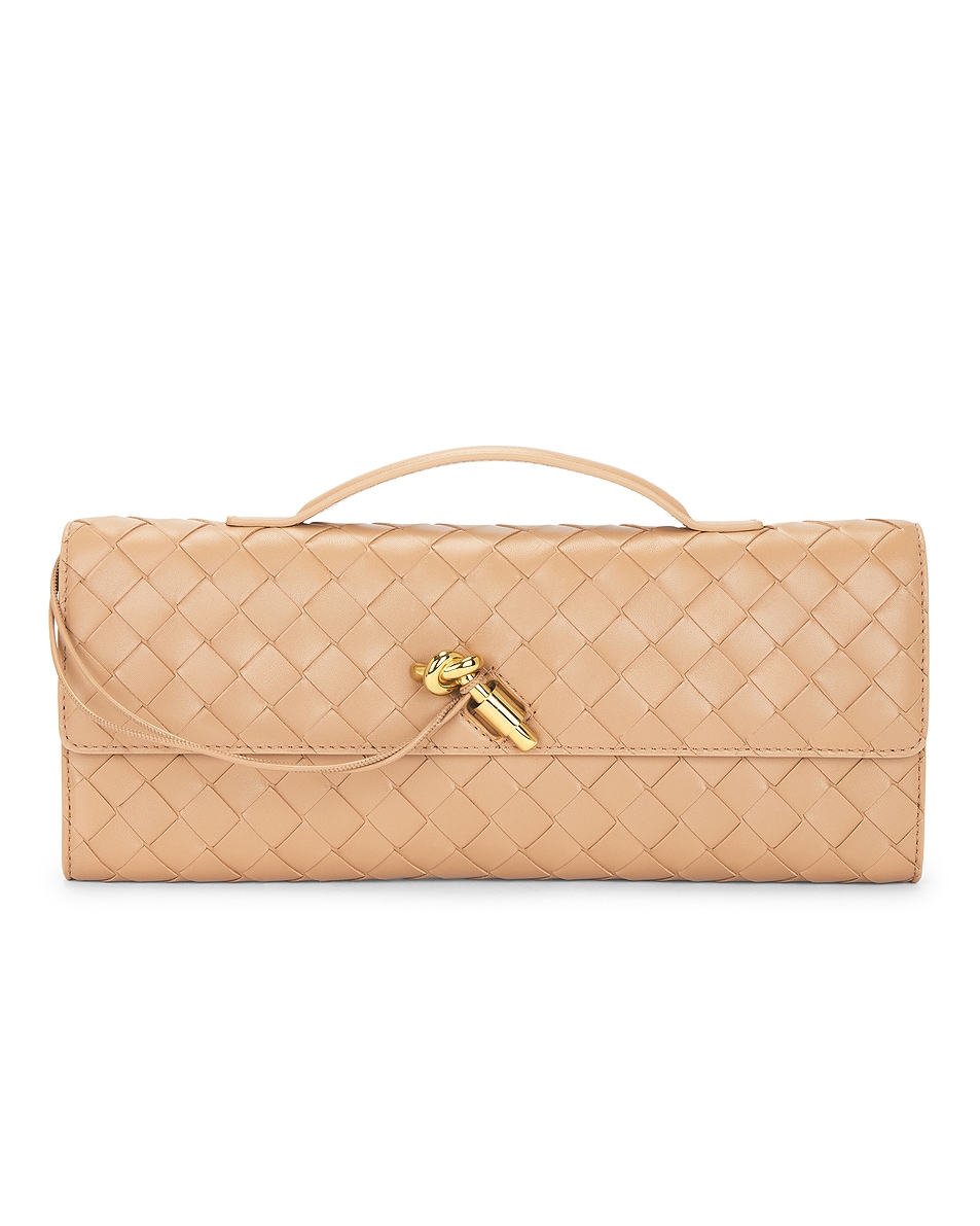 Image 1 of Bottega Veneta Andiamo Clutch in Biscuit & Muse Brass
