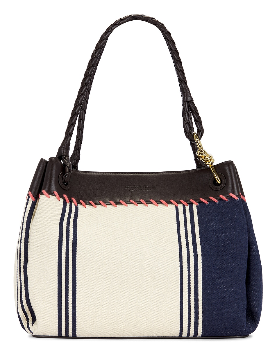 Image 1 of Bottega Veneta Large Parachute Mariniere Bag in Navy, Natural, Fondant, & Muse Brass