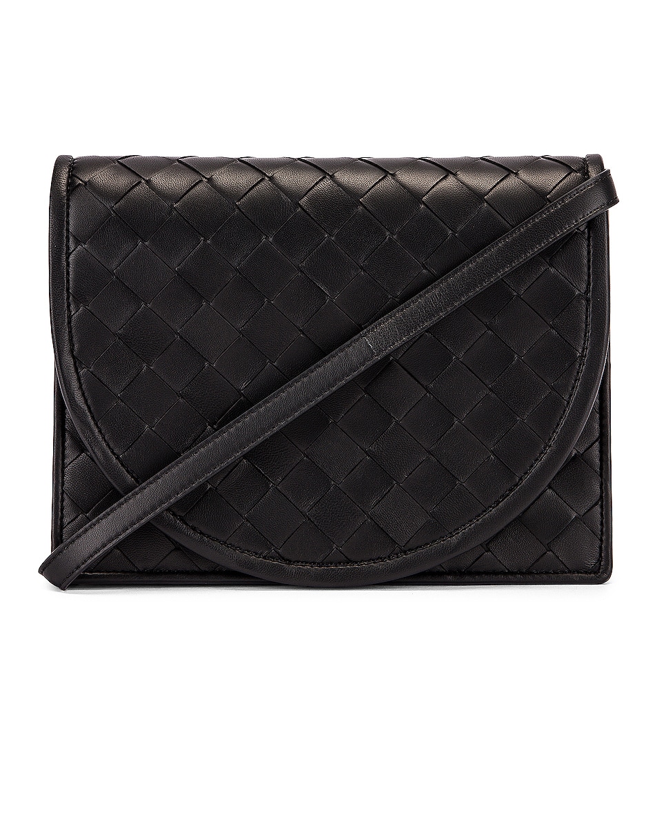 Image 1 of Bottega Veneta Woven Flap Leather Crossbody Bag in Black & Silver