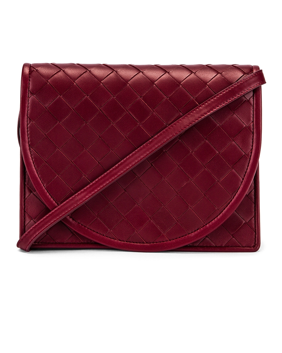 Image 1 of Bottega Veneta Woven Flap Leather Crossbody Bag in Bordeaux & Gold