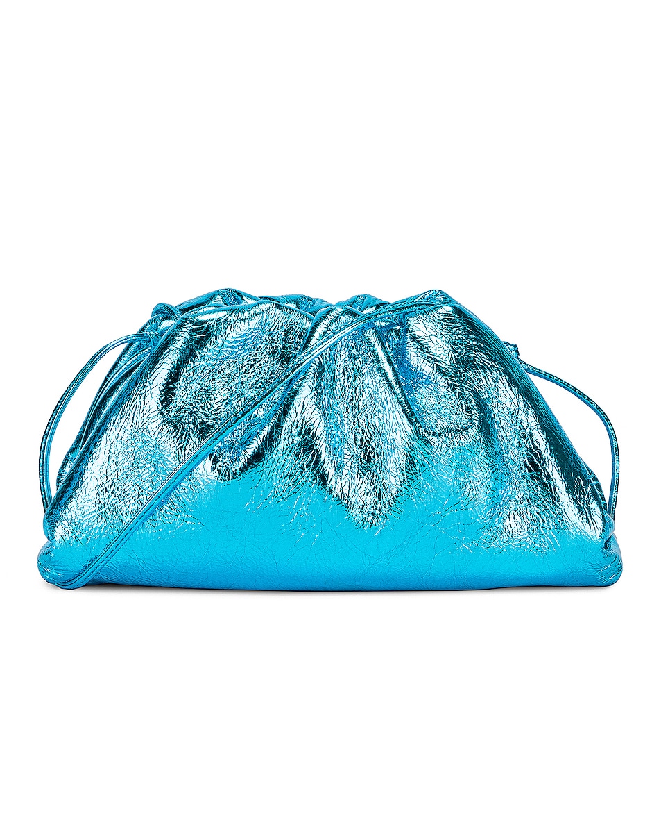 Image 1 of Bottega Veneta Wrinkled The Pouch 20 Clutch Bag in Sky Blue & Silver