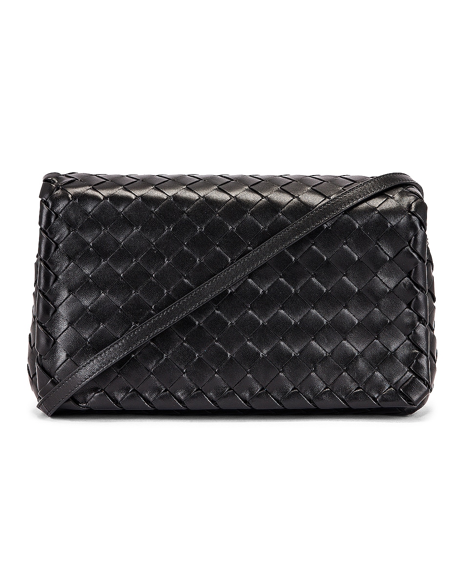 Image 1 of Bottega Veneta Leather Woven Crossbody Bag in Black & Silver
