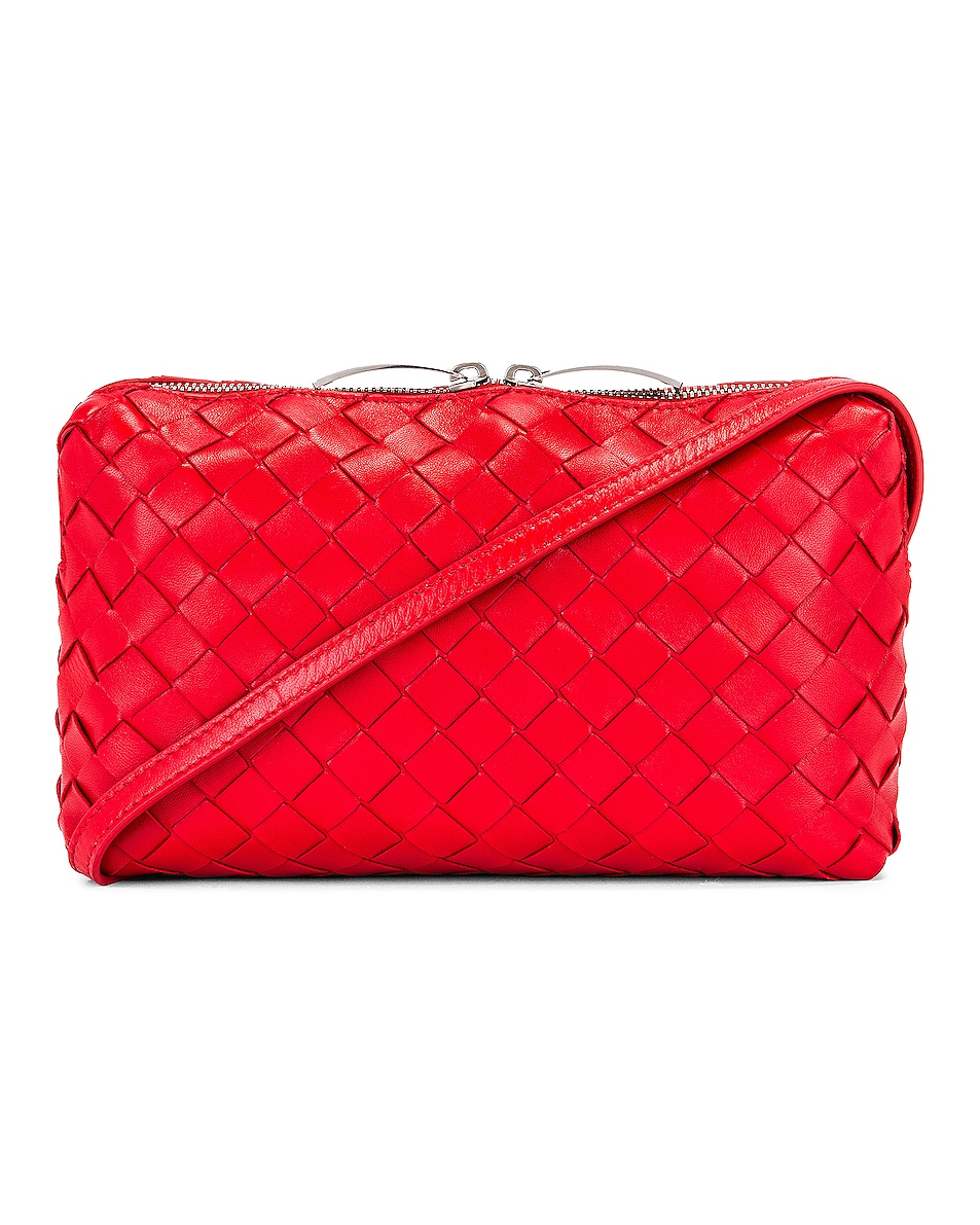 Bottega Veneta Leather Woven Crossbody Bag in Bright Red | FWRD