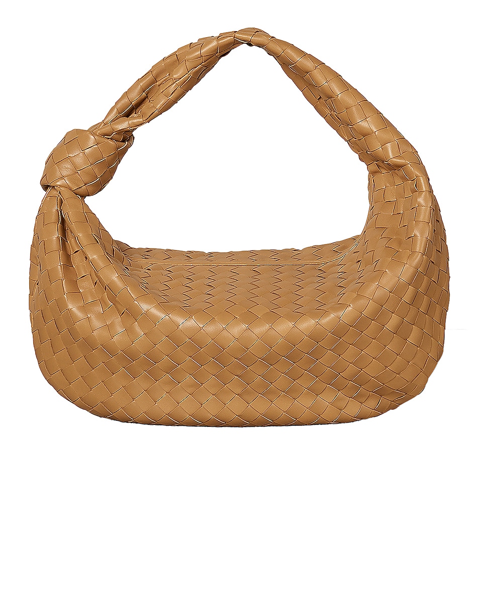 Image 1 of Bottega Veneta Leather Woven Shoulder Bag in Caramel & Gold