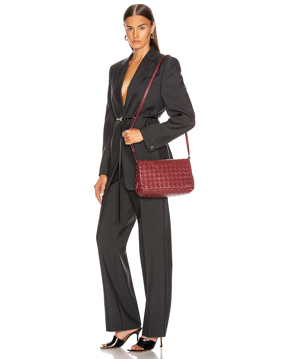 Bottega Leather Woven Crossbody Bag in Bordeaux & Gold FWRD