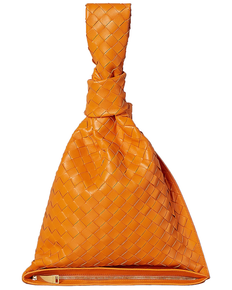 Image 1 of Bottega Veneta Leather Woven Knot Bag in Light Orange & Gold