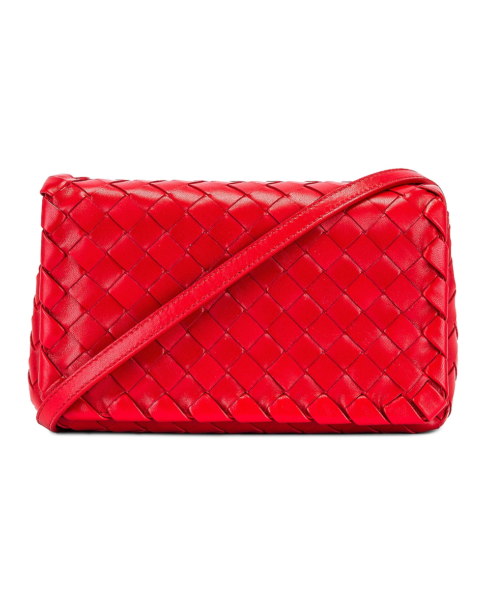 Image 1 of Bottega Veneta Leather Woven Crossbody Bag in Bright Red