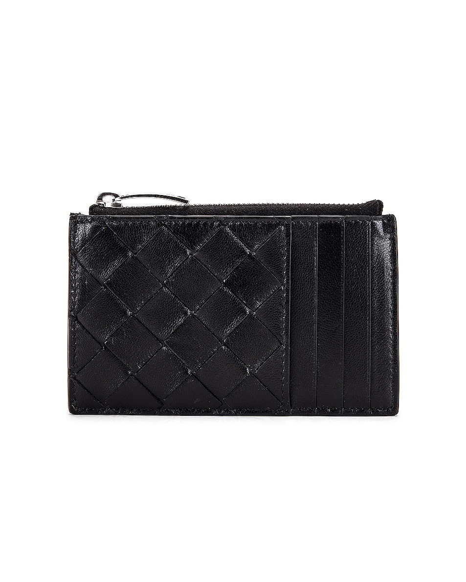 Image 1 of Bottega Veneta Leather Woven Long Card Case Wallet in Black & Silver
