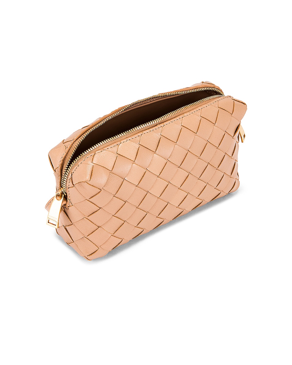 Bottega Leather Woven Crossbody Bag in Cipria & Gold FWRD