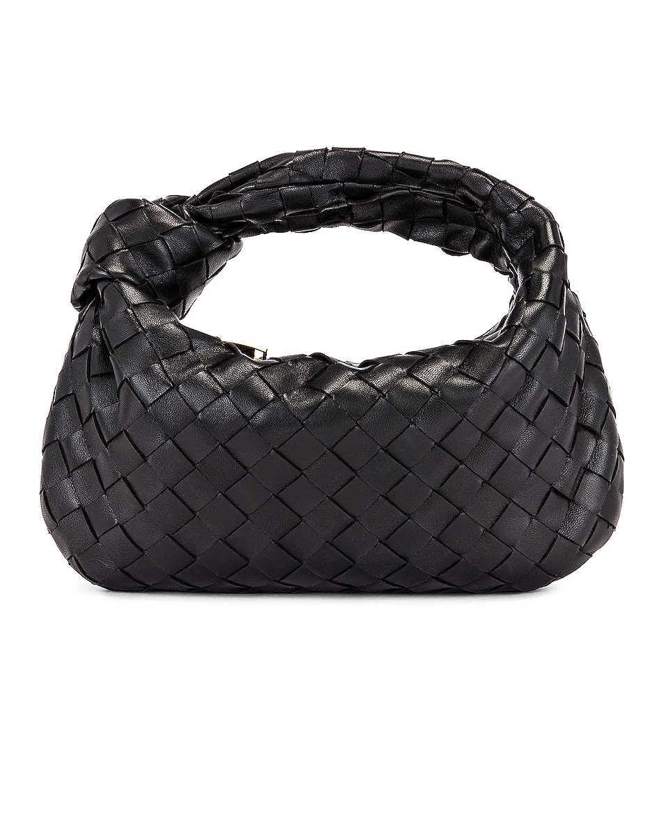 Image 1 of Bottega Veneta Leather Woven Shoulder Bag in Black & Gold