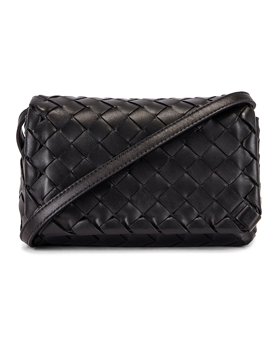 Image 1 of Bottega Veneta Leather Woven Crossbody Bag in Black & Gold
