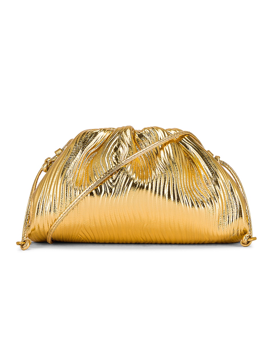 Image 1 of Bottega Veneta Leather Bark Metal Pouch Crossbody Bag in Gold