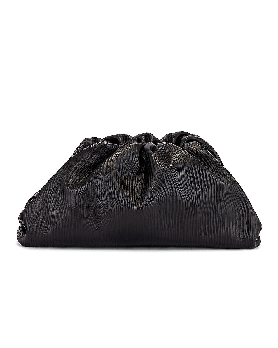 Image 1 of Bottega Veneta Leather Bark Pouch Clutch in Black & Silver