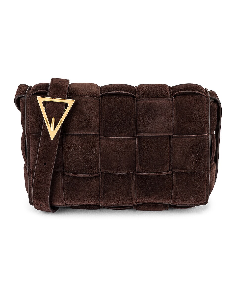 Image 1 of Bottega Veneta Suede Padded Cassette Crossbody Bag in Fondente & Gold