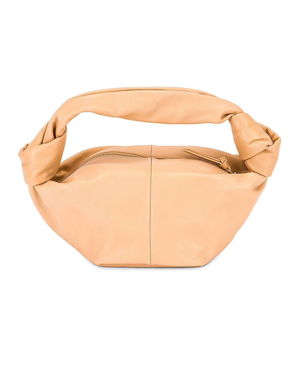 Image 1 of Bottega Veneta Leather Zip Bag in Almond & Gold