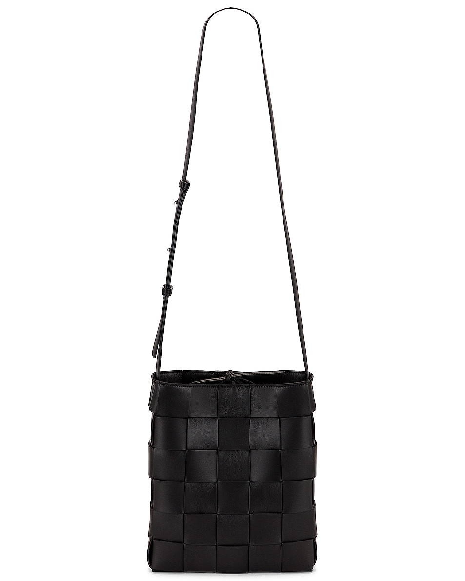 Bottega Veneta Small Intreccio Crossbody Bag in Black & Silver | FWRD