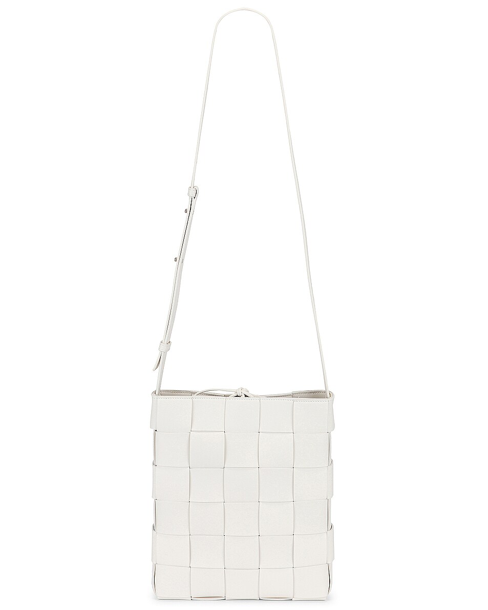 Image 1 of Bottega Veneta Small Intreccio Crossbody Bag in White & Silver