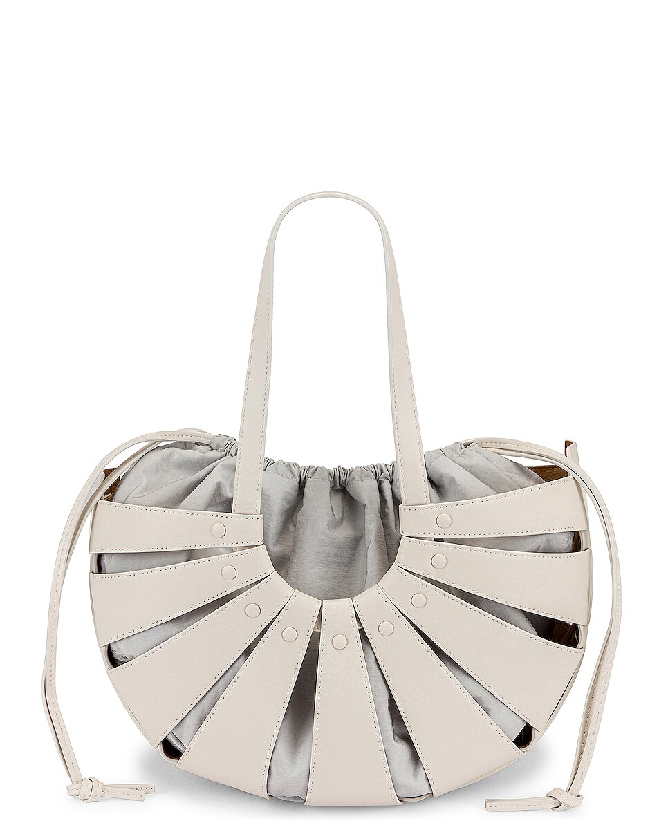 Image 1 of Bottega Veneta The Shell Medium Bag in White & Frost Gold